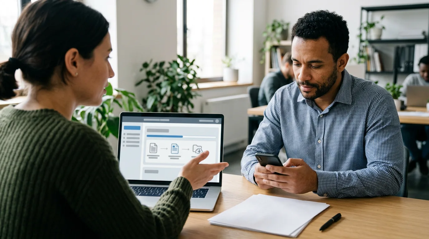 HR specialist reviewing an electronic resignation in a personnel electronic document management system