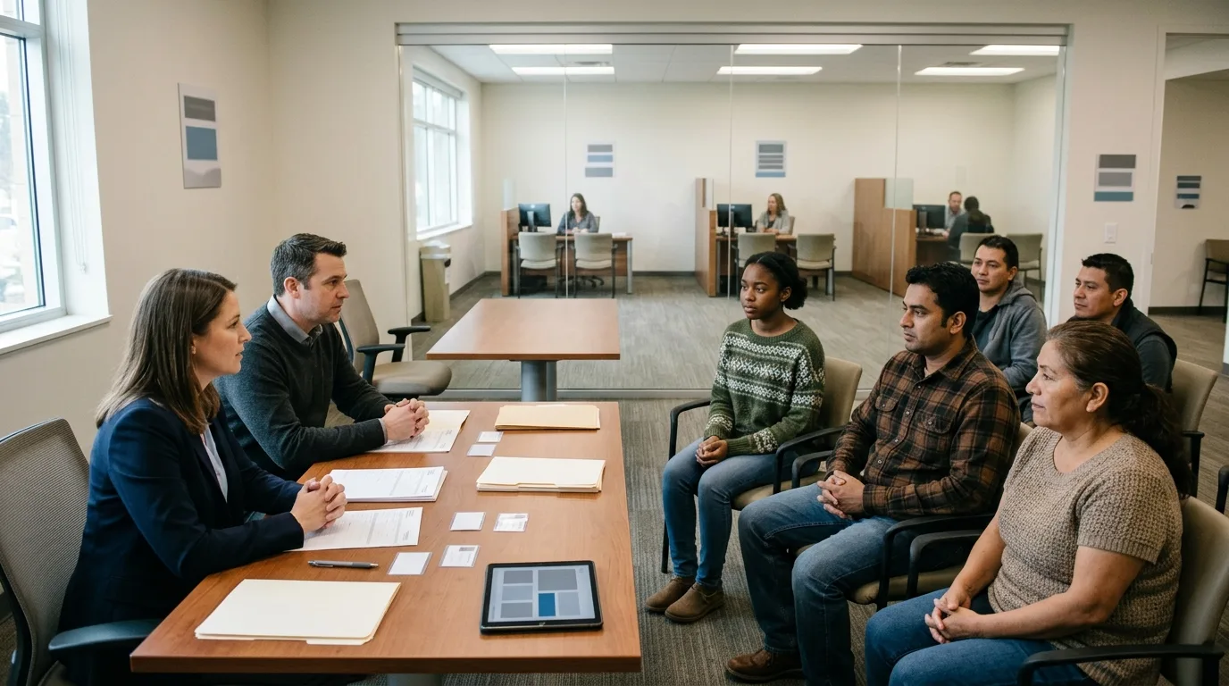 Employer reviewing foreign workers' documents and HR processes